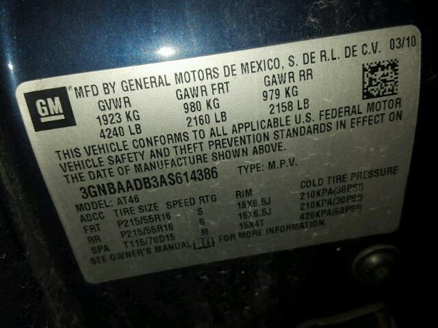 3GNBAADB3AS614386 - 2010 CHEVROLET HHR LS Azul foto 10