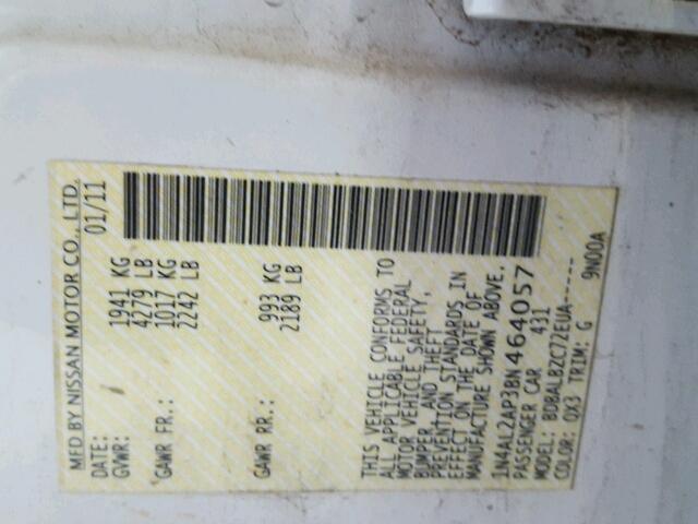 1N4AL2AP3BN464057 - 2011 NISSAN ALTIMA BAS WHITE photo 10