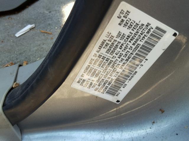 5FNRL38407B103325 - 2007 HONDA ODYSSEY EX GRAY photo 10