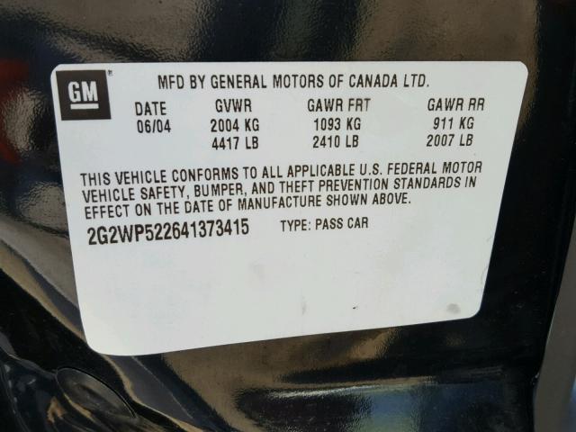 2G2WP522641373415 - 2004 PONTIAC GRAND PRIX BLACK photo 10