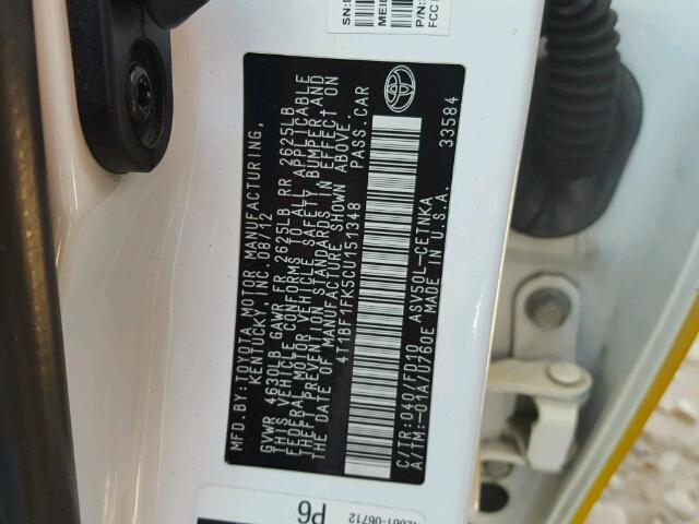 4T1BF1FK5CU151348 - 2012 TOYOTA CAMRY BASE YELLOW photo 10