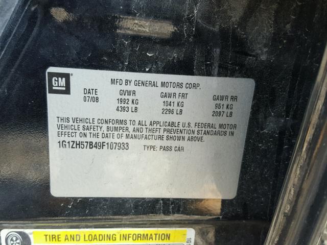 1G1ZH57B49F107933 - 2009 CHEVROLET MALIBU 1LT 黑色 照片 10