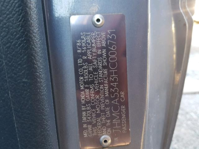 JHMCA5343HC006731 - 1987 HONDA ACCORD LXI GRAY photo 10