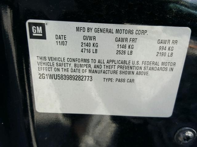 2G1WU583989282773 - 2008 CHEVROLET IMPALA BLACK photo 10