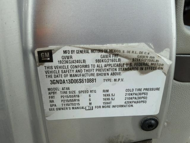 3GNDA13D06S610881 - 2006 CHEVROLET HHR LS SILVER photo 10