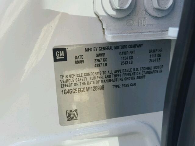 1G4GC5EG0AF128998 - 2010 BUICK LACROSSE C WHITE photo 10