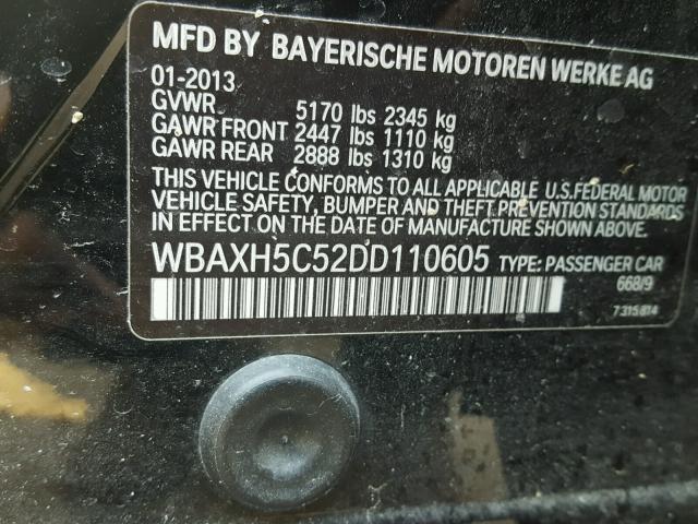 WBAXH5C52DD110605 - 2013 BMW 528 XI BLACK photo 10