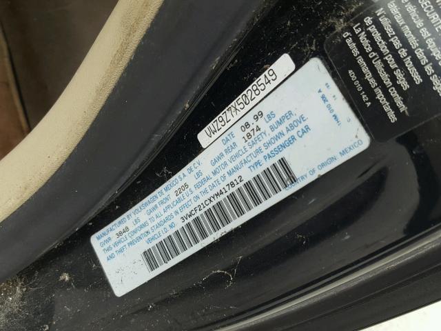 3VWCF21CXYM417812 - 2000 VOLKSWAGEN NEW BEETLE 黑色 照片 10