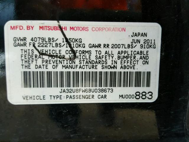 JA32U8FW6BU038673 - 2011 MITSUBISHI LANCER GTS BLACK photo 10