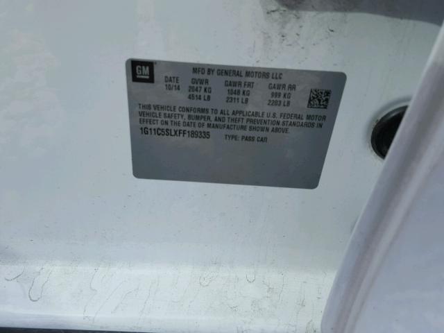 1G11C5SLXFF189335 - 2015 CHEVROLET MALIBU 1LT WHITE photo 10