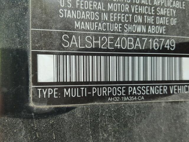 SALSH2E40BA716749 - 2011 LAND ROVER RANGE ROVE BLACK photo 10