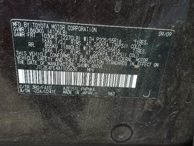 JTLZE4FE4A1105630 - 2010 TOYOTA SCION XB Burdeos foto 10