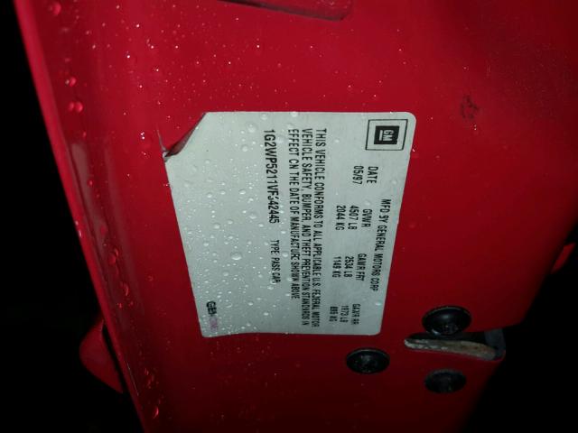 1G2WP5211VF342445 - 1997 PONTIAC GRAND PRIX RED photo 10