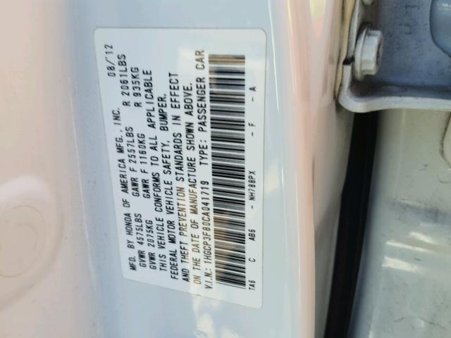 1HGCP3F80CA041719 - 2012 HONDA ACCORD EXL WHITE photo 10