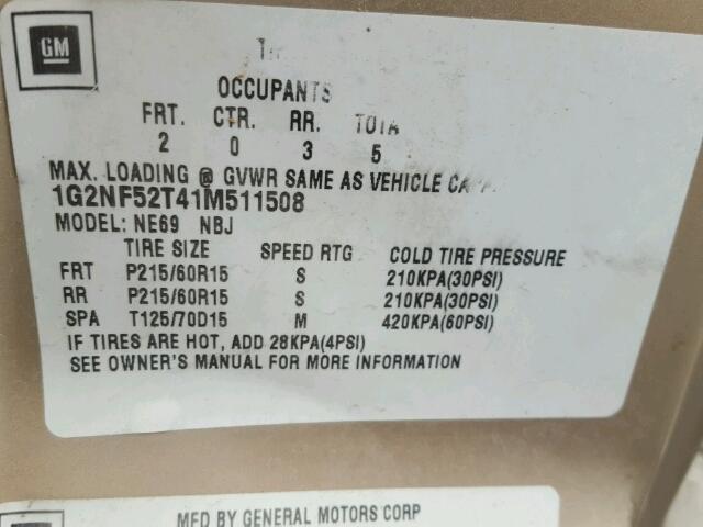 1G2NF52T41M511508 - 2001 PONTIAC GRAND AM S Qızıl foto 10