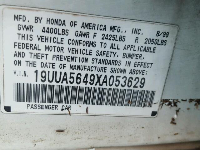 19UUA5649XA053629 - 1999 ACURA 3.2TL WHITE photo 10