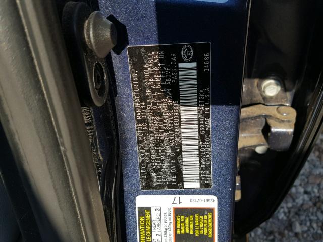 4T1BK1EB0EU096615 - 2014 TOYOTA AVALON BAS 蓝色 照片 10