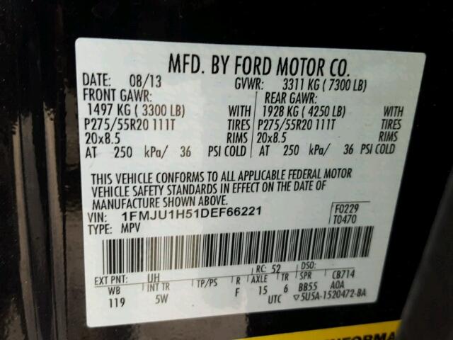 1FMJU1H51DEF66221 - 2013 FORD EXPEDITION BLACK photo 10