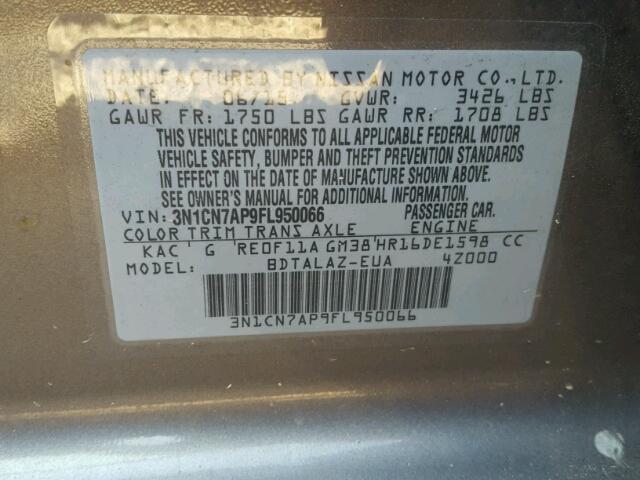 3N1CN7AP9FL950066 - 2015 NISSAN VERSA S GRAY photo 10