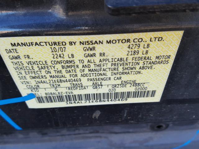 1N4AL21E68N440469 - 2008 NISSAN ALTIMA 2.5 GRAY photo 10