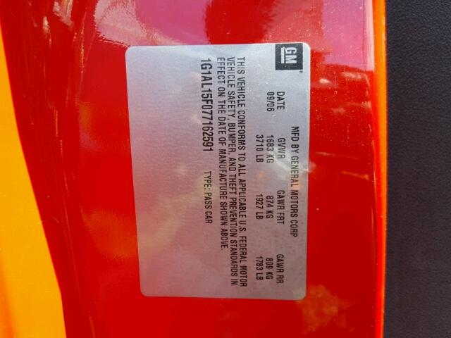 1G1AL15F077162591 - 2007 CHEVROLET COBALT LT RED photo 10