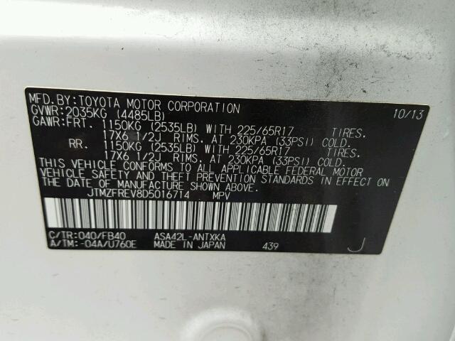 JTMZFREV8D5016714 - 2013 TOYOTA RAV4 Ağ foto 10