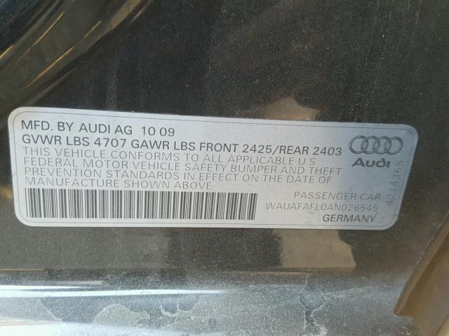 WAUAFAFL0AN026545 - 2010 AUDI A4 PREMIUM BLACK photo 10