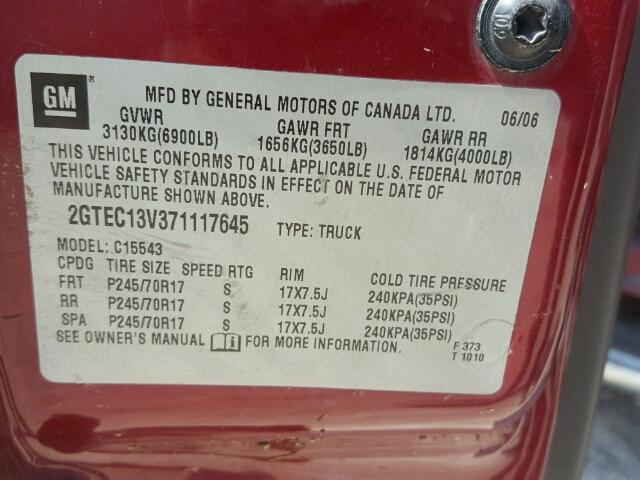 2GTEC13V371117645 - 2007 GMC NEW SIERRA RED photo 10