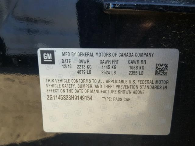 2G1145S33H9149154 - 2017 CHEVROLET IMPALA PRE 黑色 照片 10