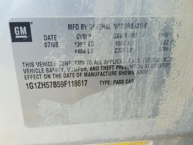 1G1ZH57B59F118617 - 2009 CHEVROLET MALIBU 1LT SILVER photo 10