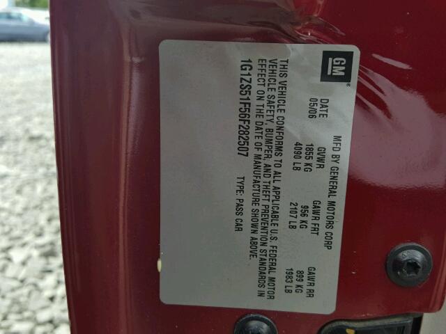 1G1ZS51F56F282507 - 2006 CHEVROLET MALIBU LS Qırmızı foto 10