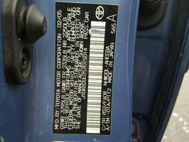 JTDKB20U757015014 - 2005 TOYOTA PRIUS BLUE photo 10