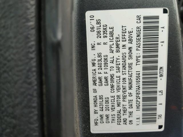 1HGCP2F87AA165641 - 2010 HONDA ACCORD EXL GRAY photo 10