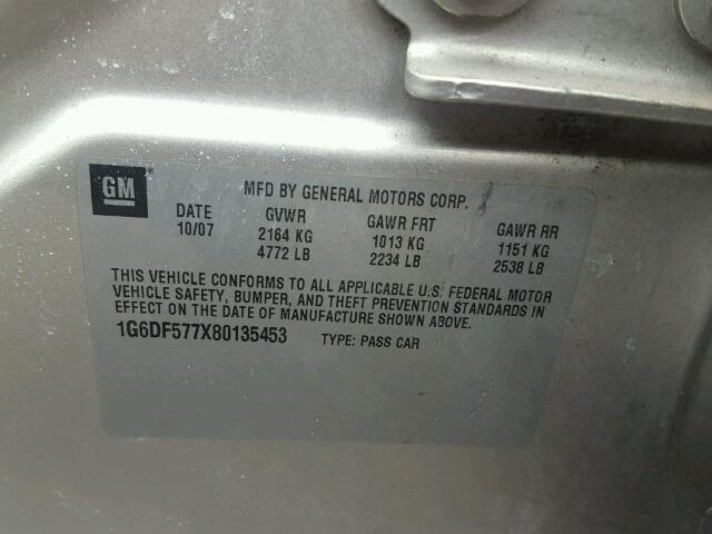 1G6DF577X80135453 - 2008 CADILLAC CTS SILVER photo 10