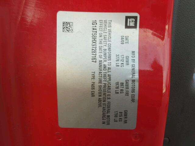 1G1AT58HX97287167 - 2009 CHEVROLET COBALT LT RED photo 10