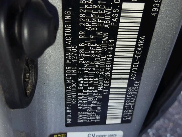 4T1BE32K96U144461 - 2006 TOYOTA CAMRY LE 银色 照片 10