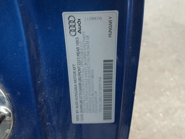 TRUSC28N731009746 - 2003 AUDI TT BLUE photo 10