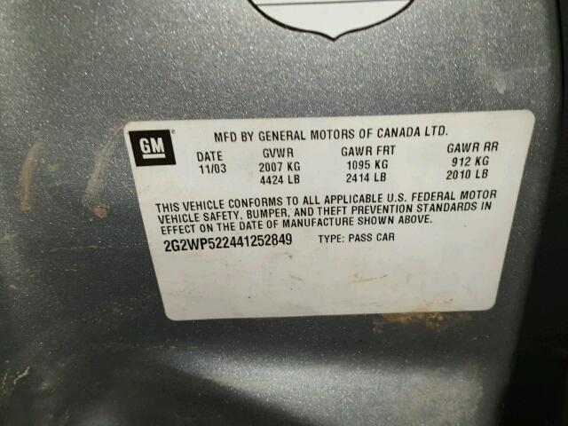 2G2WP522441252849 - 2004 PONTIAC GRAND PRIX SILVER photo 10