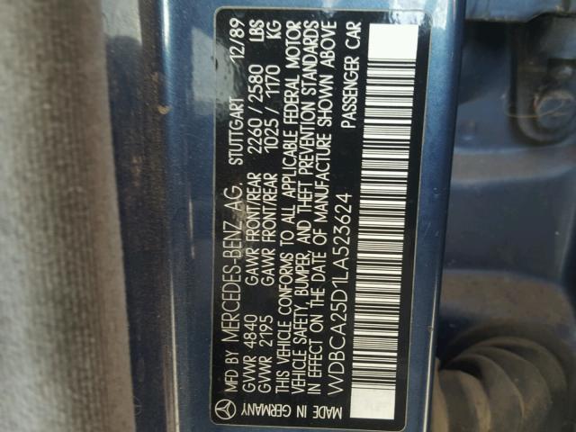 WDBCA25D1LA523624 - 1990 MERCEDES-BENZ 300 SEL BLUE photo 10