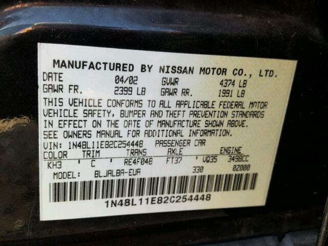 1N4BL11E82C254448 - 2002 NISSAN ALTIMA SE BLACK photo 10