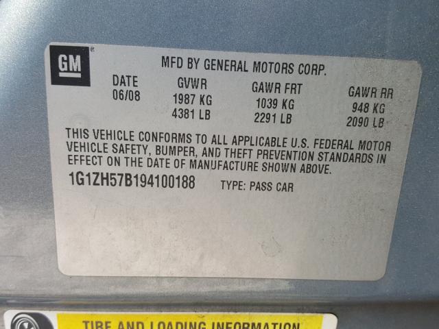 1G1ZH57B194100188 - 2009 CHEVROLET MALIBU 1LT 蓝色 照片 10