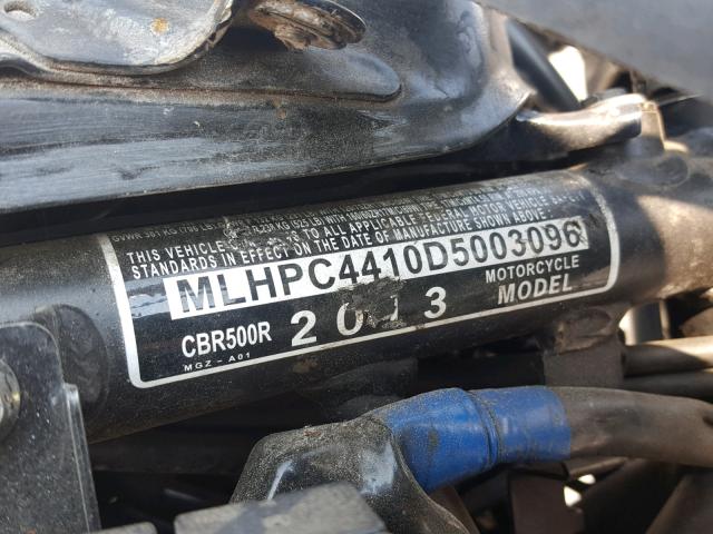 MLHPC4410D5003096 - 2013 HONDA CBR500 R BLACK photo 10