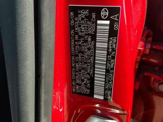 JTKKU10488J030996 - 2008 TOYOTA SCION XD RED photo 10