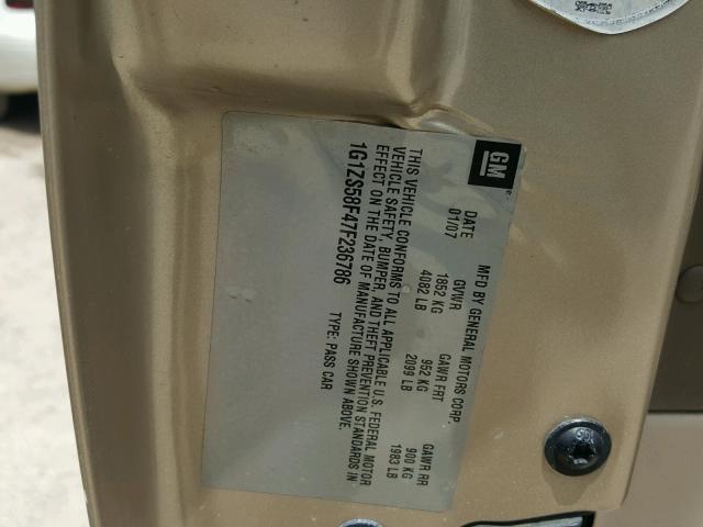 1G1ZS58F47F236786 - 2007 CHEVROLET MALIBU LS ოქროსფერი ფოტო 10