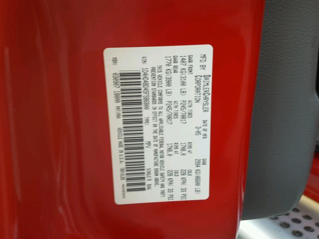 1D4HD48D45F586800 - 2005 DODGE DURANGO SL RED photo 10