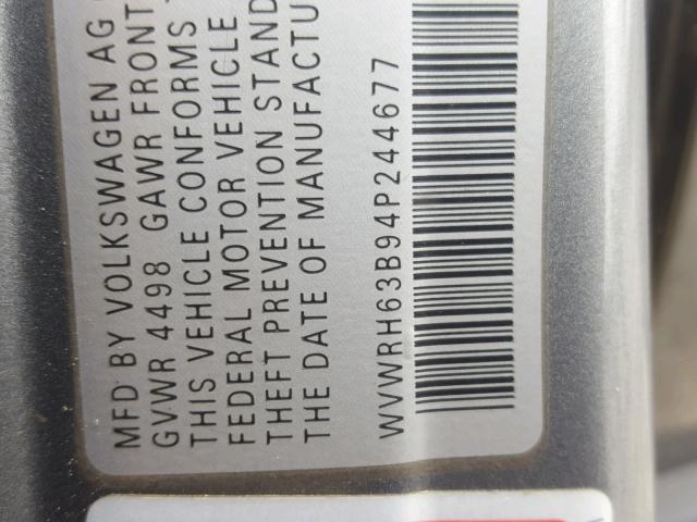 WVWRH63B94P244677 - 2004 VOLKSWAGEN PASSAT GLX SILVER photo 10