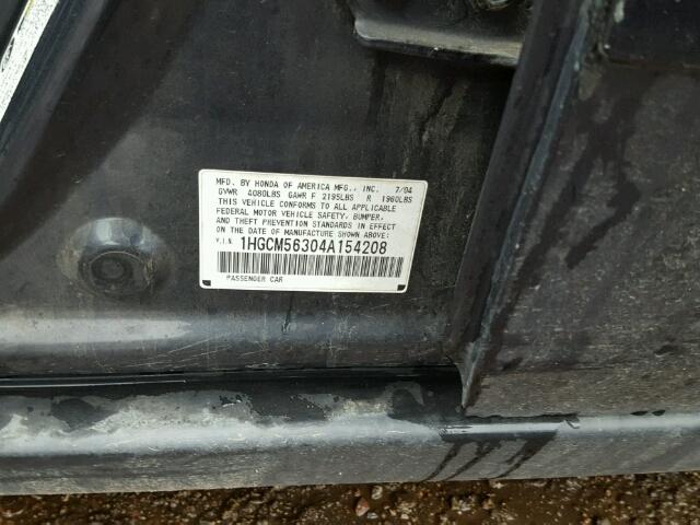 1HGCM56304A154208 - 2004 HONDA ACCORD LX GRAY photo 10