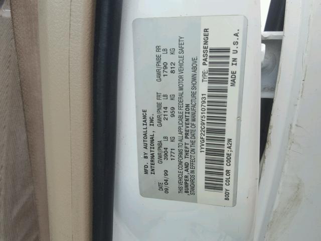 1YVGF22C9Y5107931 - 2000 MAZDA 626 ES WHITE photo 10