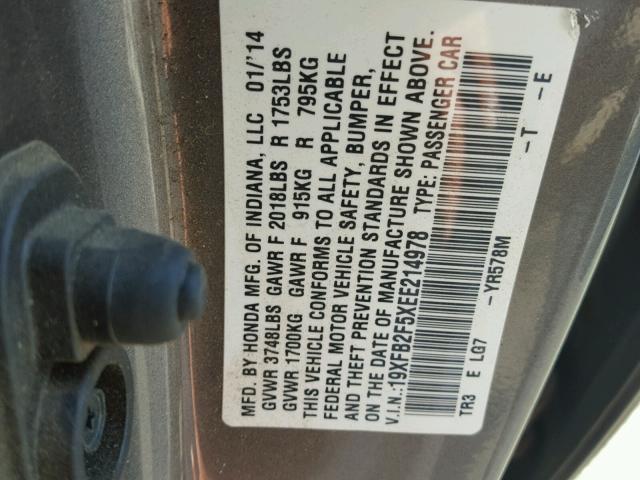 19XFB2F5XEE214978 - 2014 HONDA CIVIC BROWN photo 10