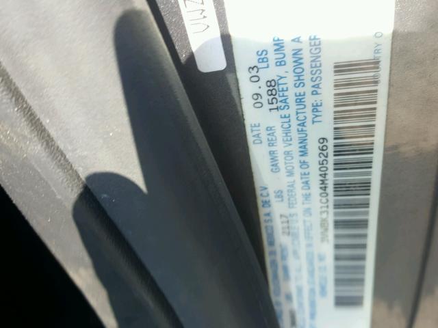 3VWBK31C04M405269 - 2004 VOLKSWAGEN NEW BEETLE ნაცრისფერი ფოტო 10